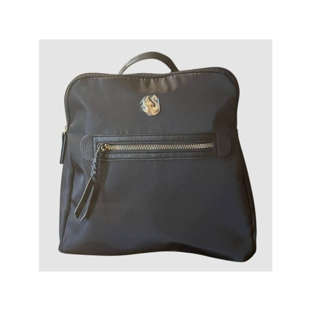 Gloria Vanderbilt Black Nylon Minimalist Gold Swan Mini Backpack Bag Purse NWT